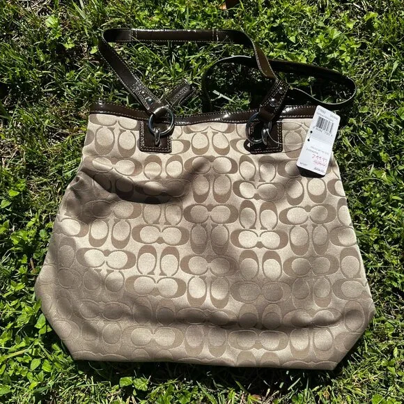 Penelope Signature Sateen North/South tote bag, Tan/Brown with cream lining - Picture 2 of 5